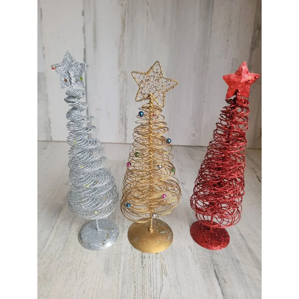 Glitter metal red‎ silver tree xmas figure decor star